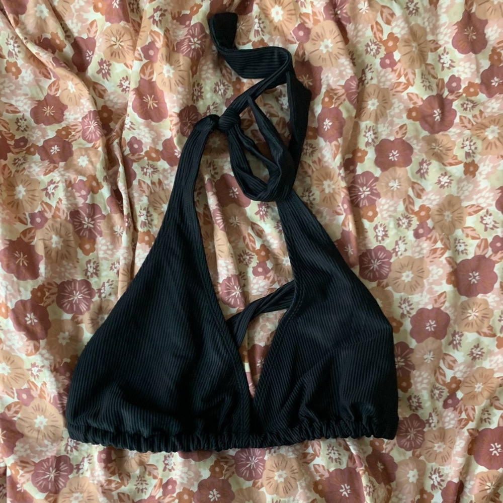 Swimsuits for All Black Ribbed String Bikini Top & Bottom both size 18